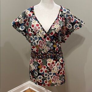 Cato Floral Faux Wrap Top Blouse